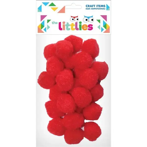 Pom poms The Littlies κόκκινα 25 τμχ, για τη διακόσμηση του χιονάνθρωπου, στο πλαίσιο χειμερινών δραστηριοτήτων
