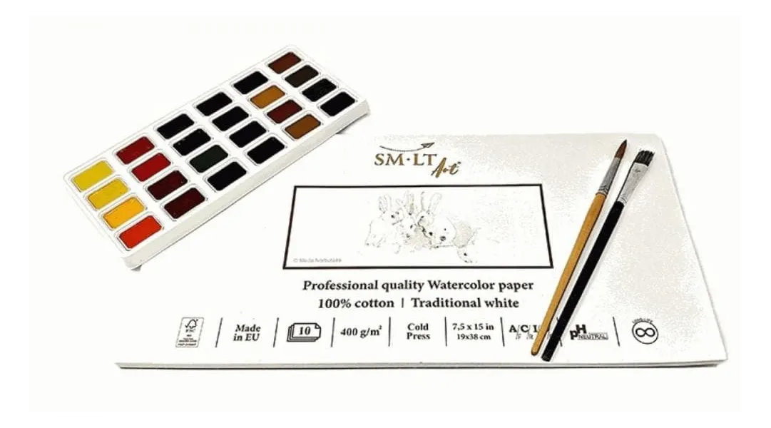 Μπλοκ ακουαρέλας smlt art professional quality watercolor paper 19x38cm - Smlart