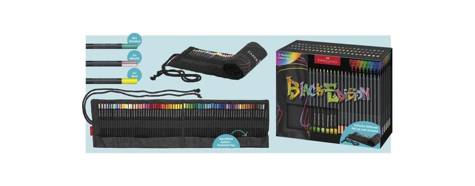Ξυλομπογιές faber castell black edition 72 τεμάχια +κασετίνα roll up - Faber castell