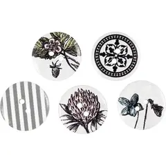 Κουμπιά black and white flora 15 τεμάχια - Deco
