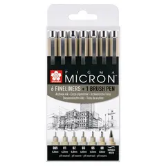 Μαρκαδόροι σχεδιάσεως sakura pigma micron σετ 6 fineliners +1 brush pen - Sakura