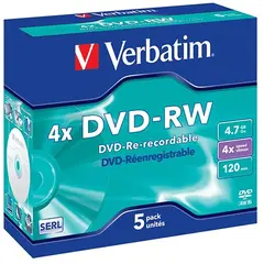 Dvd-rw verbatim 4x jewel case 4.7gb συσκευασία 5 τεμαχίων - Verbatim