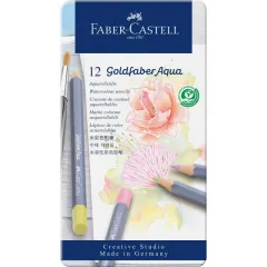 Ξυλομπογιές ακουαρέλας faber castell gold aqua μεταλλική κασετίνα 12 τεμάχια - Faber castell