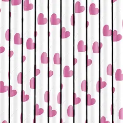 Καλαμάκια χάρτινα heart blush pink 10 τεμάχια 19.5cm - Deco
