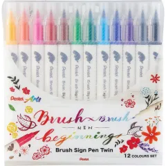 Μαρκαδόροι pentel arts brush sign pen twin σετ 12 χρώματα - Pentel