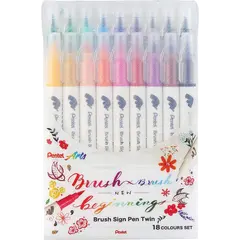Μαρκαδόροι pentel arts brush sign pen twin σετ 18 χρώματα - Pentel