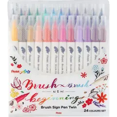 Μαρκαδόροι pentel arts brush sign pen twin σετ 24 χρώματα - Pentel