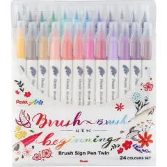 Μαρκαδόροι pentel arts brush sign pen twin σετ 24 χρώματα - Pentel