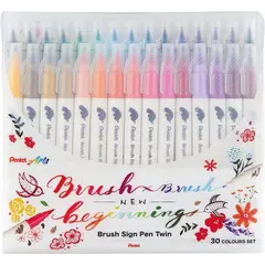 Μαρκαδόροι pentel arts brush sign pen twin σετ 30 χρώματα - Pentel