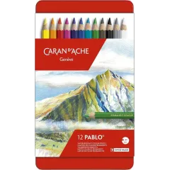 Ξυλομπογιές caran d'ache μεταλλικό κουτί 12 χρώματα φ3.8mm pablo - Caran d'ache
