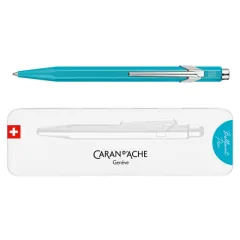 στυλό caran d'ache 849 colormat-x τυρκουάζ σε μεταλλικό κουτί δώρου ballpen - Caran d'ache