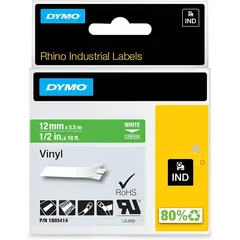 Κασέτα ετικετογράφου dymo rhino 1805414 vinyl tape 12mm white on green - Dymo