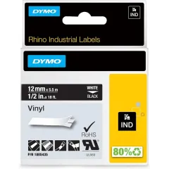 Κασετα ετικετογράφου dymo rhino 1805435 vinyl tape 12mm white on black - Dymo