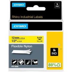 Κασέτα ετικετογράφου dymo rhino 12mmx3.5m d18490 flexible nylon tape black on yellow - Dymo