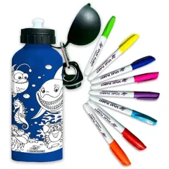 Μπουκάλι αλουμινίου splat planet 600ml με 8 μαρκαδόρους sea life 5+ - Splat planet