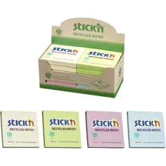 Αυτοκόλλητα χαρτάκια stickn 76x76mm recycled χρωματιστά 12 τεμάχια - Stickn