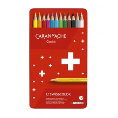 Ξυλομπογιές υδατοδιαλυτές caran d'ache swisscolor μεταλλικό κουτί 12 χρώματα - Caran d'ache