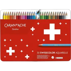 Ξυλομπογιές υδατοδιαλυτές caran d'ache swisscolor μεταλλικό κουτί 30 χρώματα - Caran d'ache