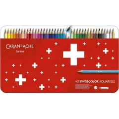Ξυλομπογιές υδατοδιαλυτές caran d'ache swisscolor μεταλλικό κουτί 40 χρώματα - Caran d'ache