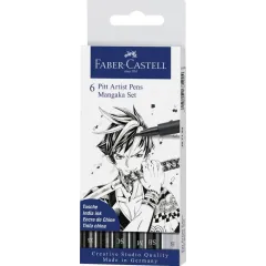 Μαρκαδόροι faber castell pitt artist σετ manga 6 μαρκαδόρων μαύρο+1 γκρι - Faber castell