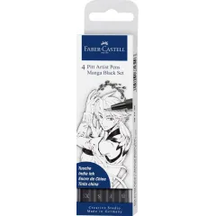 Μαρκαδόροι faber castell pitt manga black set 4 τεμάχια - Faber castell