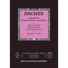 Μπλοκ arches aquarelle 21x29.7cm 300gr 100% cotton 12 φύλλα satine - Arches