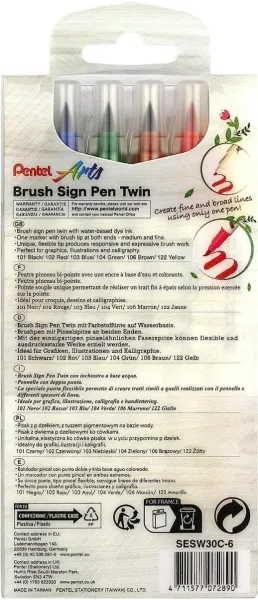 Μαρκαδόροι pentel arts brush sign pen twin σετ 6 χρώματα - Pentel