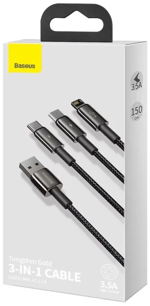 Καλώδιο usb cable 3in1 baseus tungsten gold usb to micro usb / usb-c / lightning, 3.5a, 1.5m - Baseus