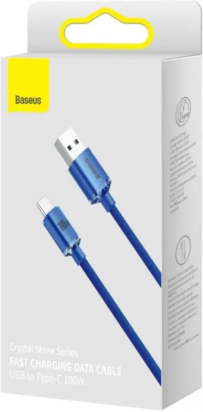 Καλώδιο baseus data cable crystal shine usb to type-c 100w super fast charging nylon braided 1.2m blue - Baseus