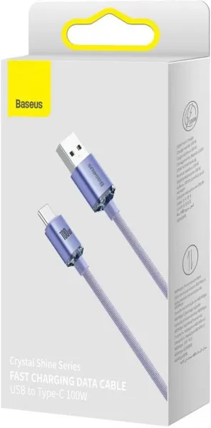 Καλώδιο baseus data cable crystal shine usb to type-c 100w super fast charging nylon braided 1.2m purple - Baseus