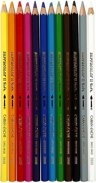 Ξυλομπογιές ακουαρέλας caran d'ache swisscolor aquarelle χάρτινο 12 χρώματα φ2.8mm - Caran d'ache