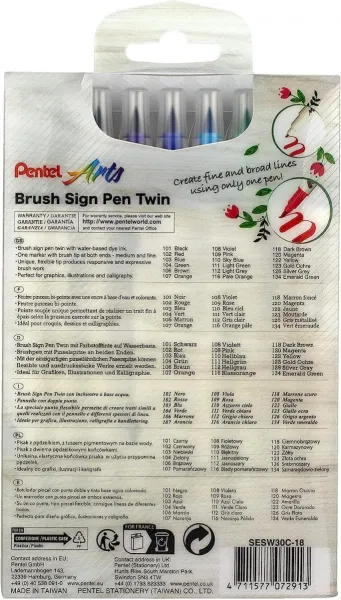 Μαρκαδόροι pentel arts brush sign pen twin σετ 18 χρώματα - Pentel