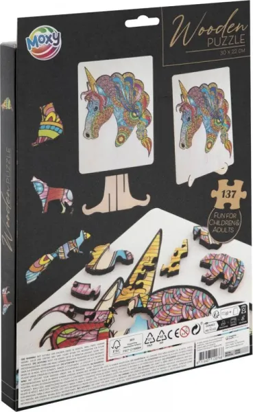 παζλ ξύλινο moxy 30x22cm unicorn 137 κομμάτια 7+ - Moxy