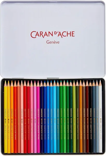 Ξυλομπογιές υδατοδιαλυτές caran d'ache swisscolor μεταλλικό κουτί 30 χρώματα - Caran d'ache