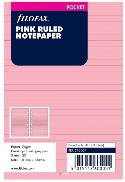 Ανταλλακτικό filofax pocket pink ruled notepaper 213007 - Filofax