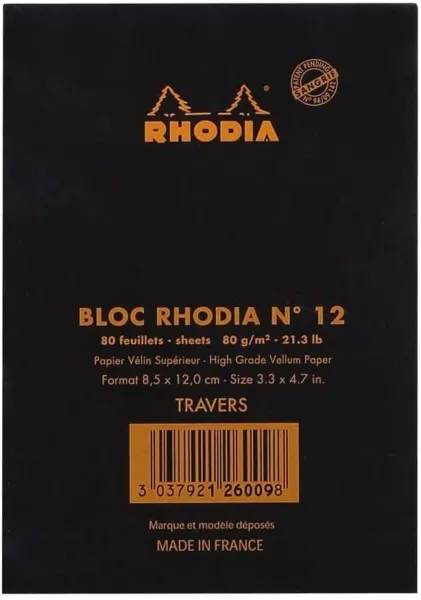 Μπλοκ rhodia black 8.5x12 ριγέ 80φ. 126009 ν.12 - Rhodia