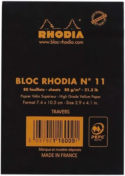 Μπλοκ rhodia 7,4x10,5cm ριγέ 80 φύλλα black - Rhodia