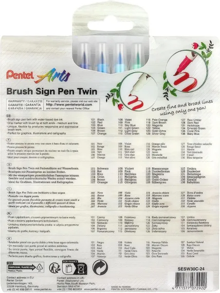 Μαρκαδόροι pentel arts brush sign pen twin σετ 24 χρώματα - Pentel