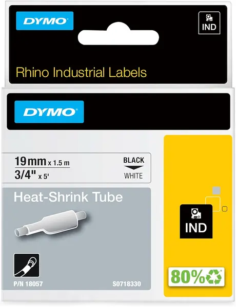 Κασέτα ετικετογράφου dymo rhino 19mmx1.5m heat shrink tube black on white - Dymo
