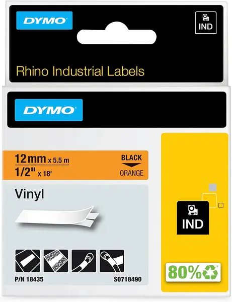 Κασέτα ετικετογράφου dymo rhino d18435 vinyl tape 12mm orange - Dymo
