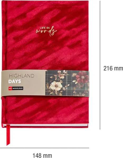 σημειωματάριο miquelrius α5 80gr 80 φύλλα λευκό highland days red velvet - Miquelrius
