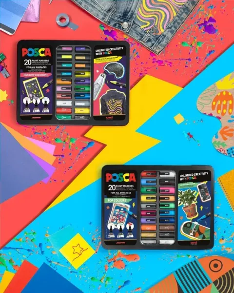 σετ μαρκαδόρων uni posca groovy colours σε μεταλλική κασετίνα 20 τεμαχίων - Uniball