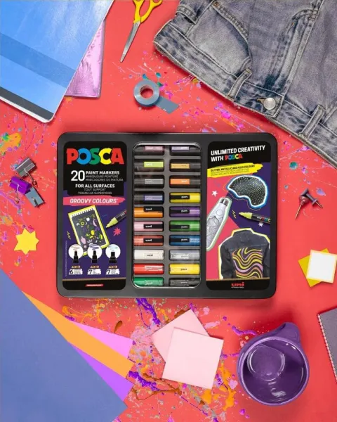 σετ μαρκαδόρων uni posca groovy colours σε μεταλλική κασετίνα 20 τεμαχίων - Uniball
