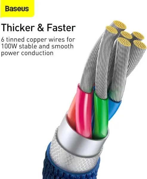 Καλώδιο baseus data cable crystal shine usb to type-c 100w super fast charging nylon braided 1.2m blue - Baseus