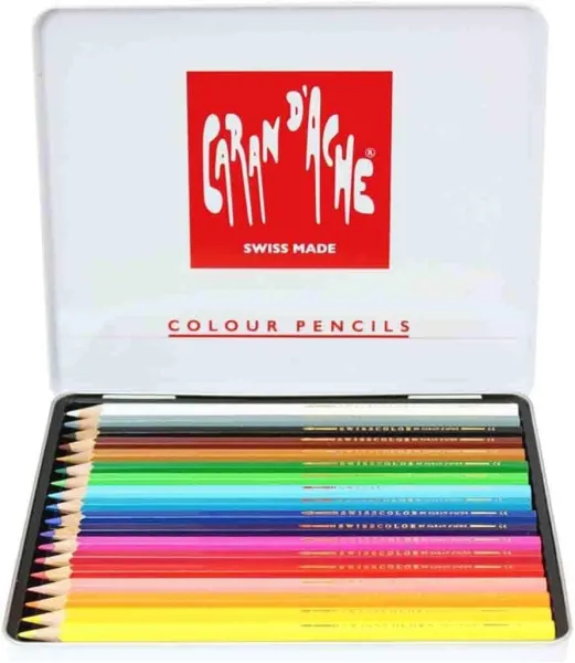 Ξυλομπογιές υδατοδιαλυτές caran d'ache swisscolor μεταλλικό κουτί 18 χρώματα - Caran d'ache