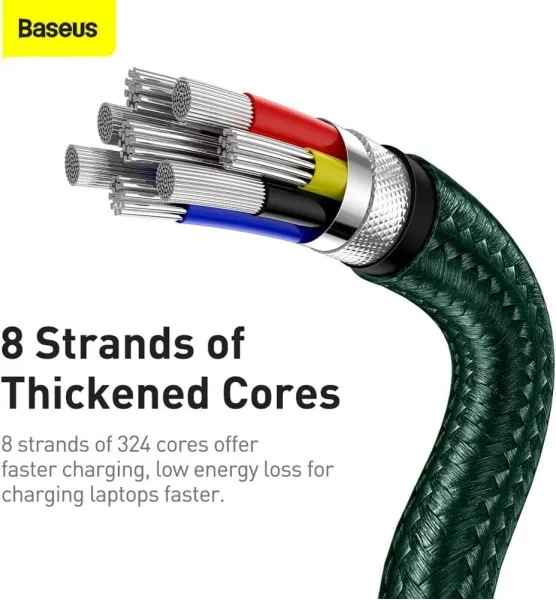 Καλώδιο baseus data cable cafule series metal type-c to type-c super fast charge 100w 2m green - Baseus