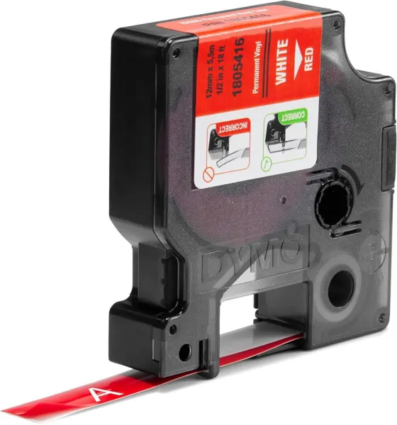 Κασέτα ετικετογράφου dymo rhino 1805416 vinyl tape 12mm white on red - Dymo