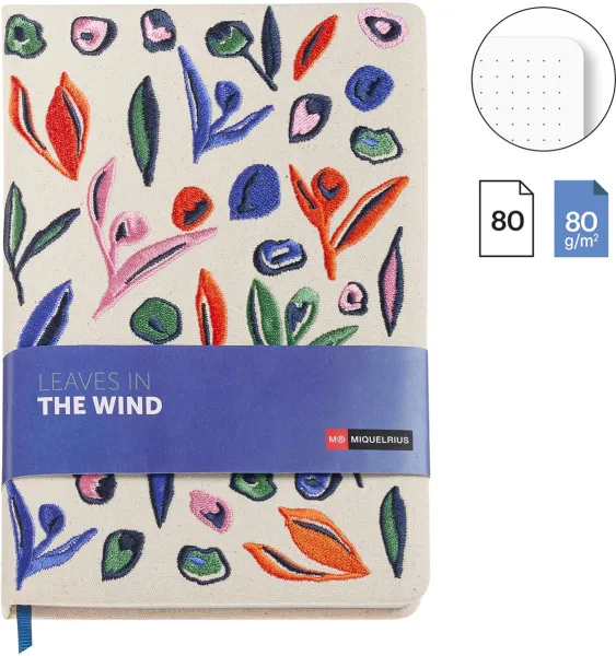 σημειωματάριο miquelrius α5 80gr. 80 φύλλα κουκκίδες leaves in the wind embroidered - Miquelrius