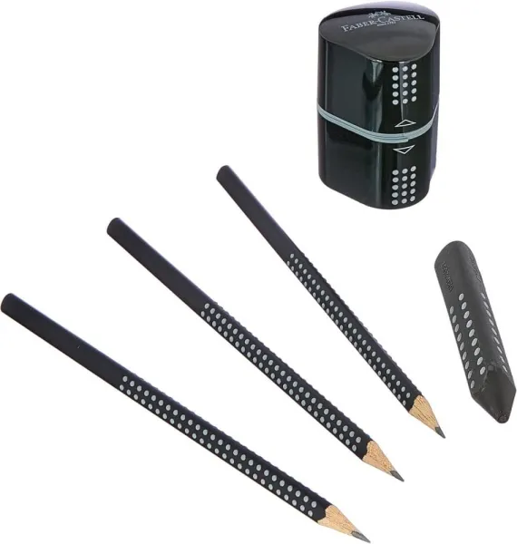 σετ faber castell μολύβια grip+ξύστρα grip+γόμα grip black - Faber castell