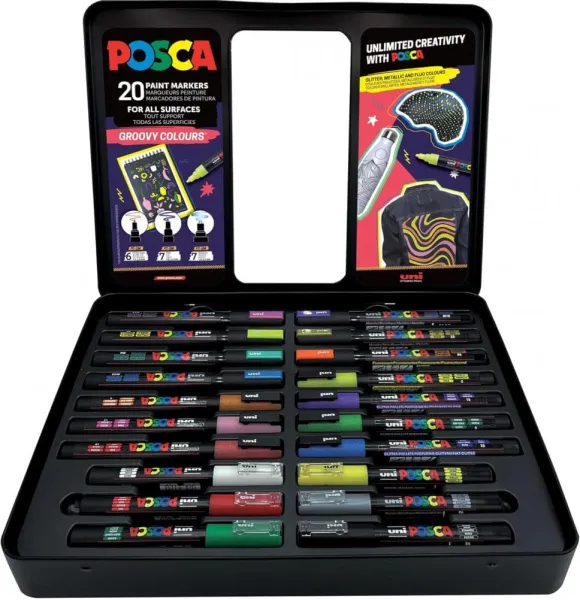 σετ μαρκαδόρων uni posca groovy colours σε μεταλλική κασετίνα 20 τεμαχίων - Uniball